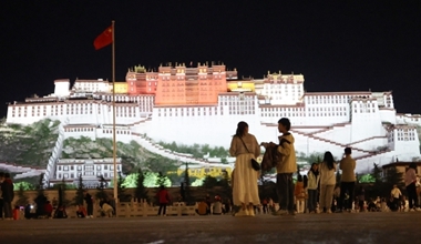 拉萨布达拉宫广场美丽夜色引游人