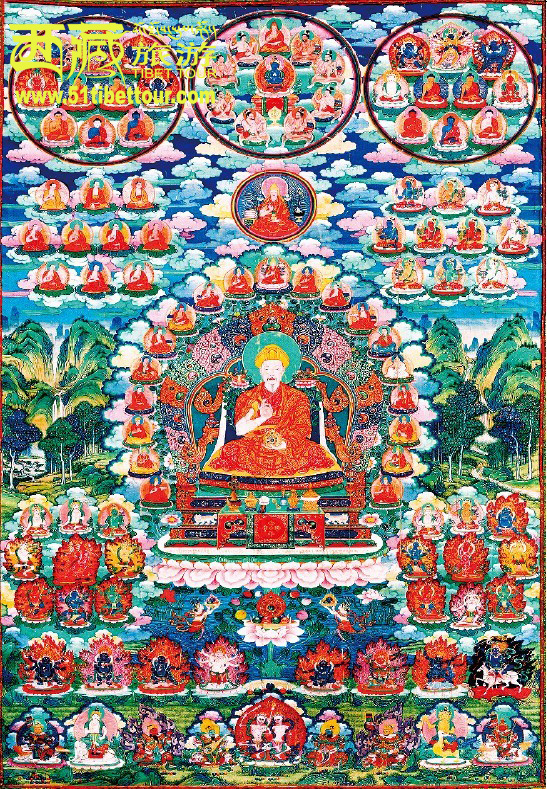 　　【名稱】乾隆佛裝唐卡
　　【年代】18世紀作品
　　【背景】皇帝身著喇嘛服飾，表明了他對藏傳佛教的尊崇和他本人的宗教信仰。這幅唐卡具有重要的歷史價值，對於瞭解清代的民族宗教政策很有幫助。整幅作品佈局飽滿和諧，線條流暢，生動形象，色彩豐富華麗，是內地創作的傑出唐卡作品。
　　【藏地】雍和宮
